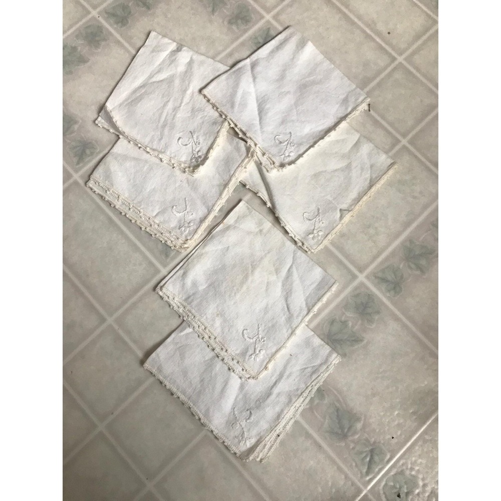 Six Ivory‎ Linen Like Embroidered Floral Napkins Delicate Cottagecore Fairy